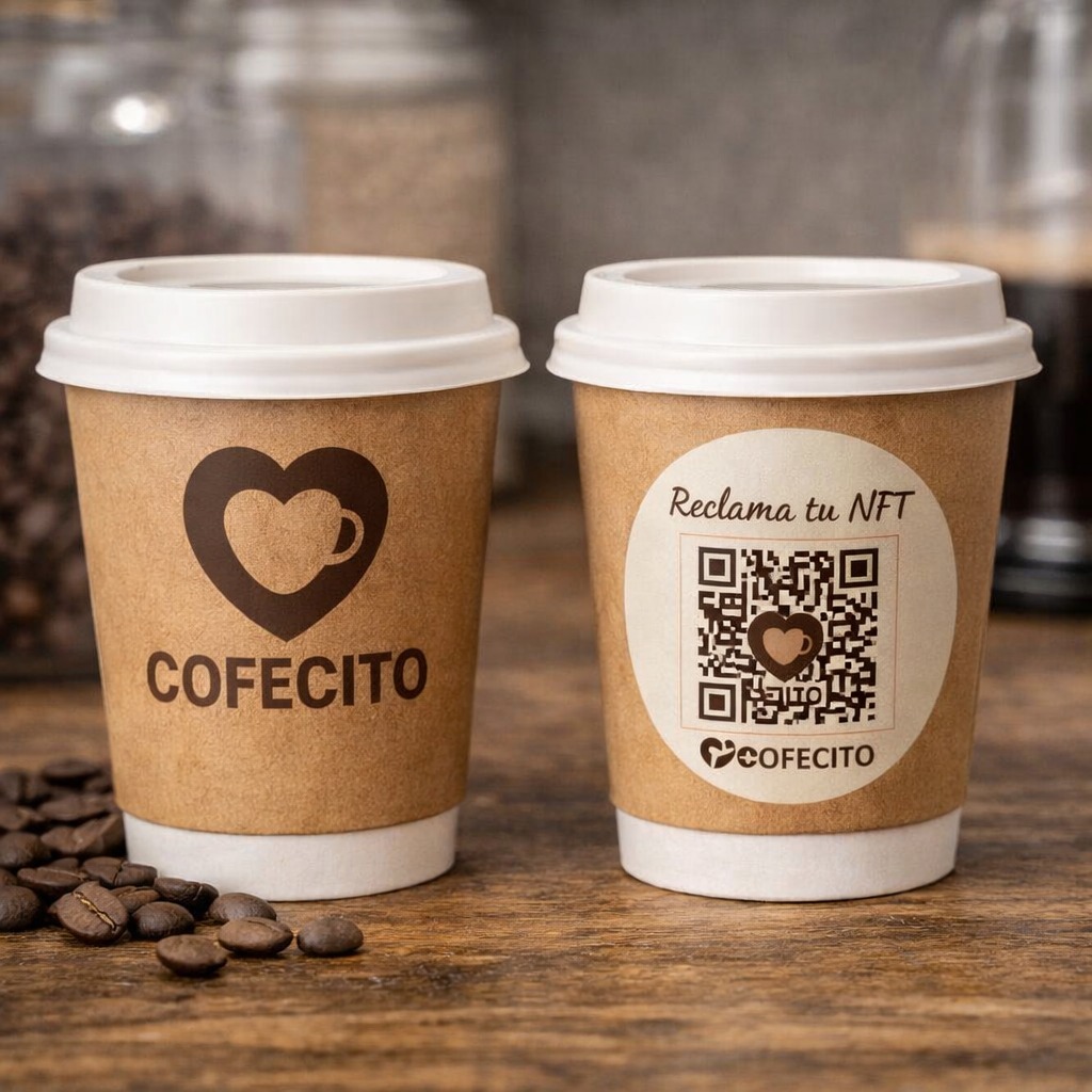 Vasos de café Cofecito con NFT QR